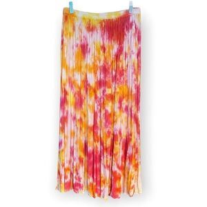 Lifestyle S BOHO Maxi Pink Yellow Broomskirt Pleated TieDye Skirt
